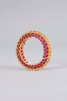 Gold Finish Kundan Polki & Ruby Stone Bangle
