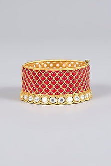 Gold Finish Kundan Polki & Ruby Stone Bangle