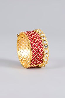 Gold Finish Kundan Polki & Ruby Stone Bangle