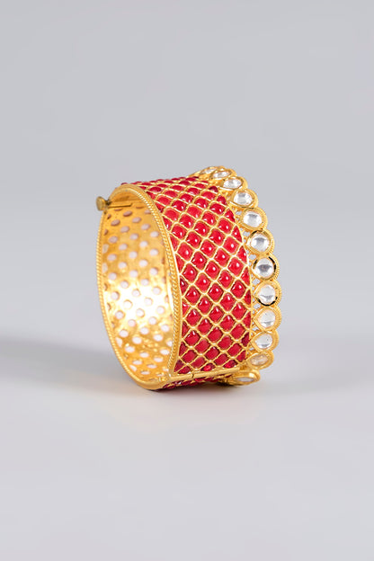 Gold Finish Kundan Polki & Ruby Stone Bangle