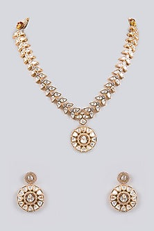 Gold Finish Moissanite Kundan Polki Necklace Set