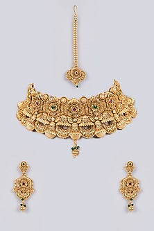 Gold Finish Temple Choker Necklace Set