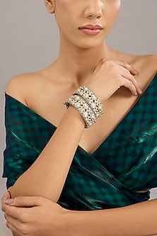 Antique Silver Finish Kundan Polki Bangles (Set Of 2)