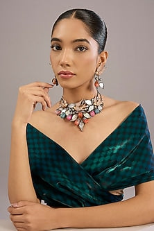 Antique Silver Finish Swarovski Crystal & Multi-Colored Stone Choker Necklace Set