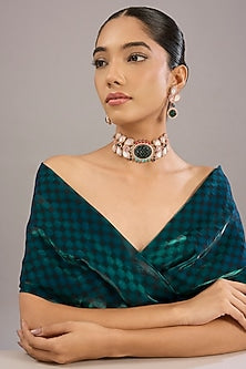 Gold Finish Swarovski Crystal & Emerald Stone Choker Necklace Set