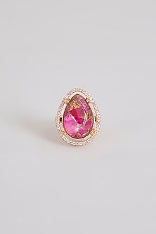 Gold Finish Pink Stone Ring