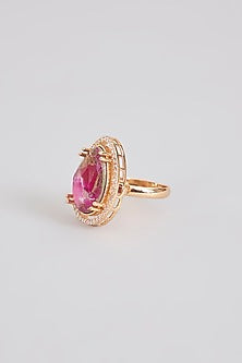 Gold Finish Pink Stone Ring