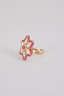 Gold Finish Kundan Polki & Pink Stone Ring