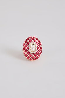 Gold Finish Kundan Polki & Pink Stone Ring