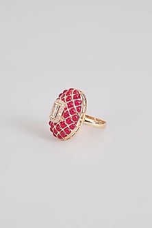 Gold Finish Kundan Polki & Pink Stone Ring