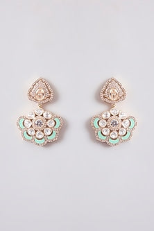Gold Finish Kundan Polki Dangler Earrings