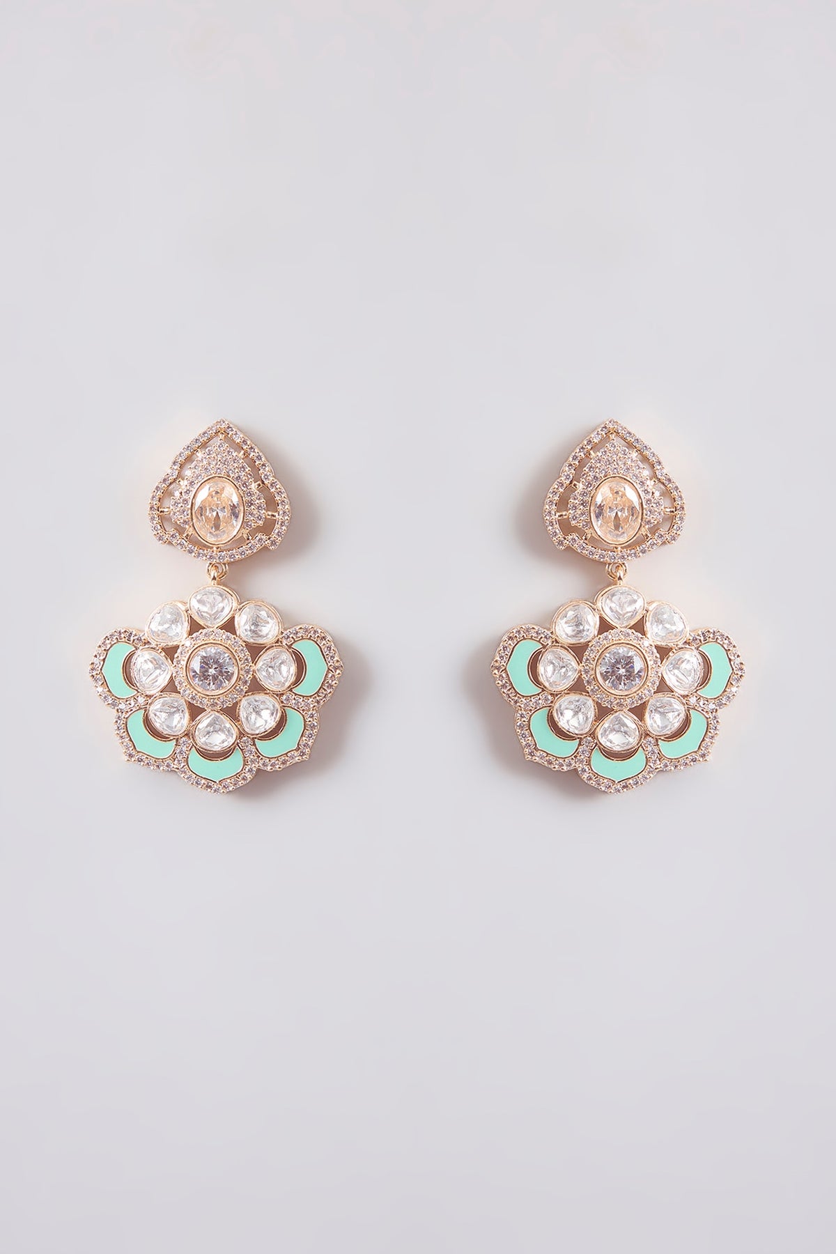 Gold Finish Kundan Polki Dangler Earrings