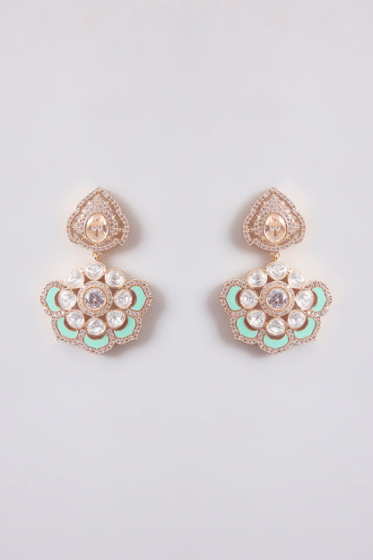 Gold Finish Kundan Polki Dangler Earrings