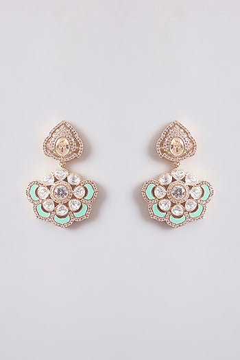 Gold Finish Kundan Polki Dangler Earrings