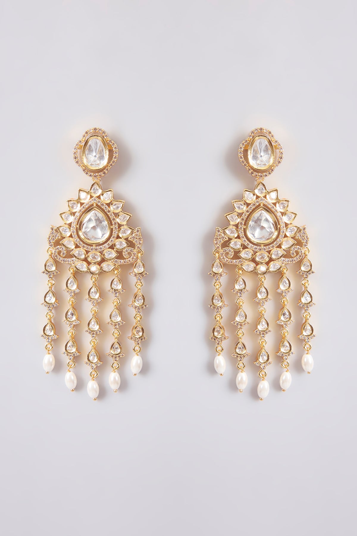 Gold Finish Kundan Polki Dangler Earrings