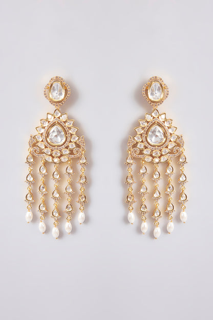 Gold Finish Kundan Polki Dangler Earrings