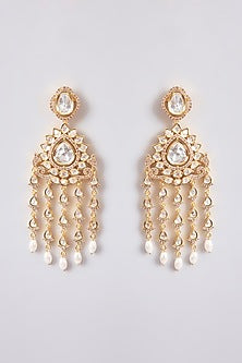 Gold Finish Kundan Polki Dangler Earrings