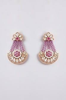 Gold Finish Kundan Polki & Purple Stone Dangler Earrings