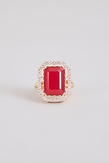 Gold Finish Red Stone Ring
