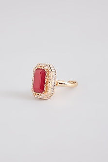 Gold Finish Red Stone Ring