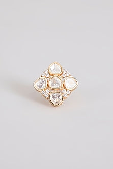 Gold Finish Kundan Polki Ring