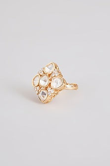 Gold Finish Kundan Polki Ring
