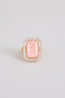 Gold Finish Pink Stone Ring