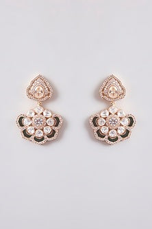 Gold Finish Kundan Polki Dangler Earrings