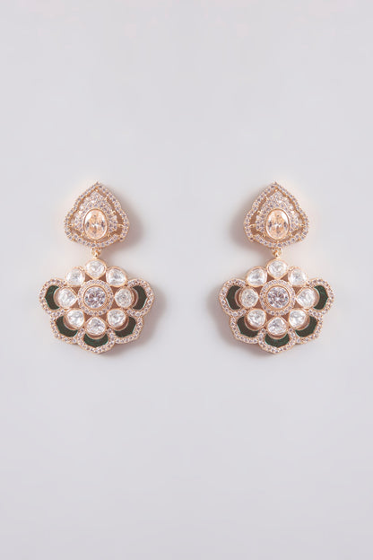 Gold Finish Kundan Polki Dangler Earrings