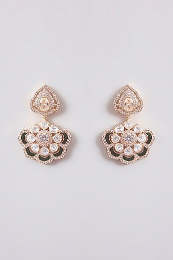 Gold Finish Kundan Polki Dangler Earrings