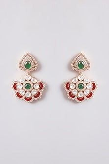 Gold Finish Green Kundan Polki Dangler Earrings