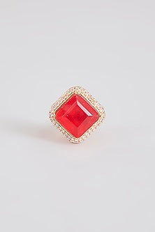 Gold Finish Red Stone Ring