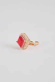 Gold Finish Red Stone Ring