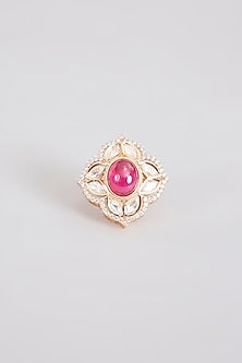 Gold Finish Pink Kundan Polki Ring