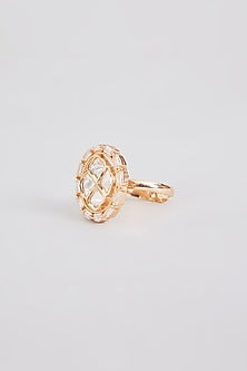 Gold Finish Kundan Polki Ring