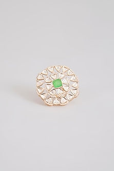 Gold Finish Kundan Polki Ring