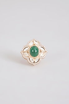 Gold Finish Green Stone & Kundan Polki Ring