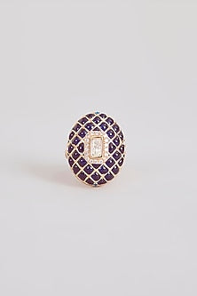 Gold Finish Purple Stone & Kundan Polki Ring