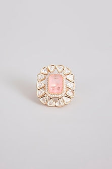 Gold Finish Pink Stone & Kundan Polki Ring