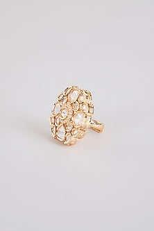 Gold Finish Kundan Polki Ring