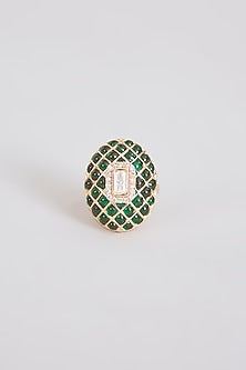 Gold Finish Green Stone & Kundan Polki Ring