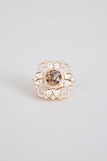 Gold Finish Black Stone & Kundan Polki Ring