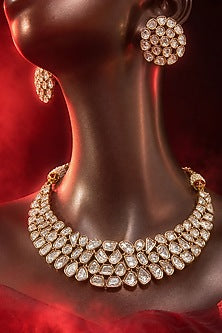 Micro Gold Finish Kundan Polki & Pearl Necklace Set