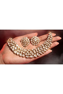 Micro Gold Finish Kundan Polki & Pearl Necklace Set
