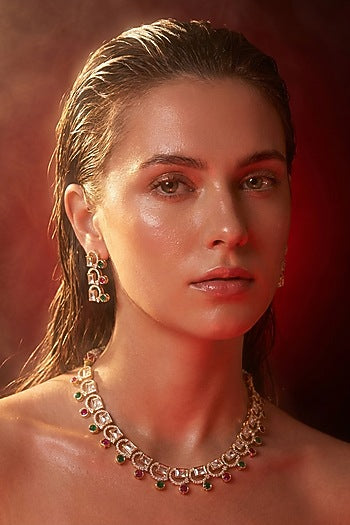 Micro Gold Finish Kundan Polki & Pearl Necklace Set