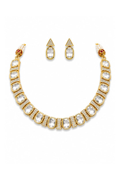 Micro Gold Finish Kundan Polki Necklace Set