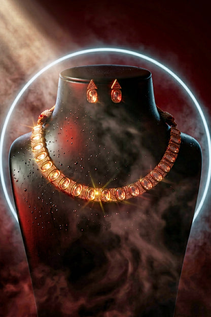Micro Gold Finish Kundan Polki Necklace Set