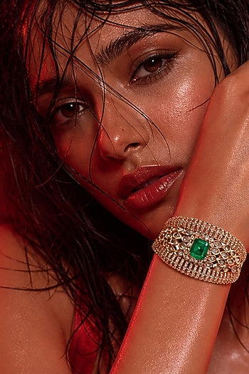 Micro Gold Finish Green Stone Bangle