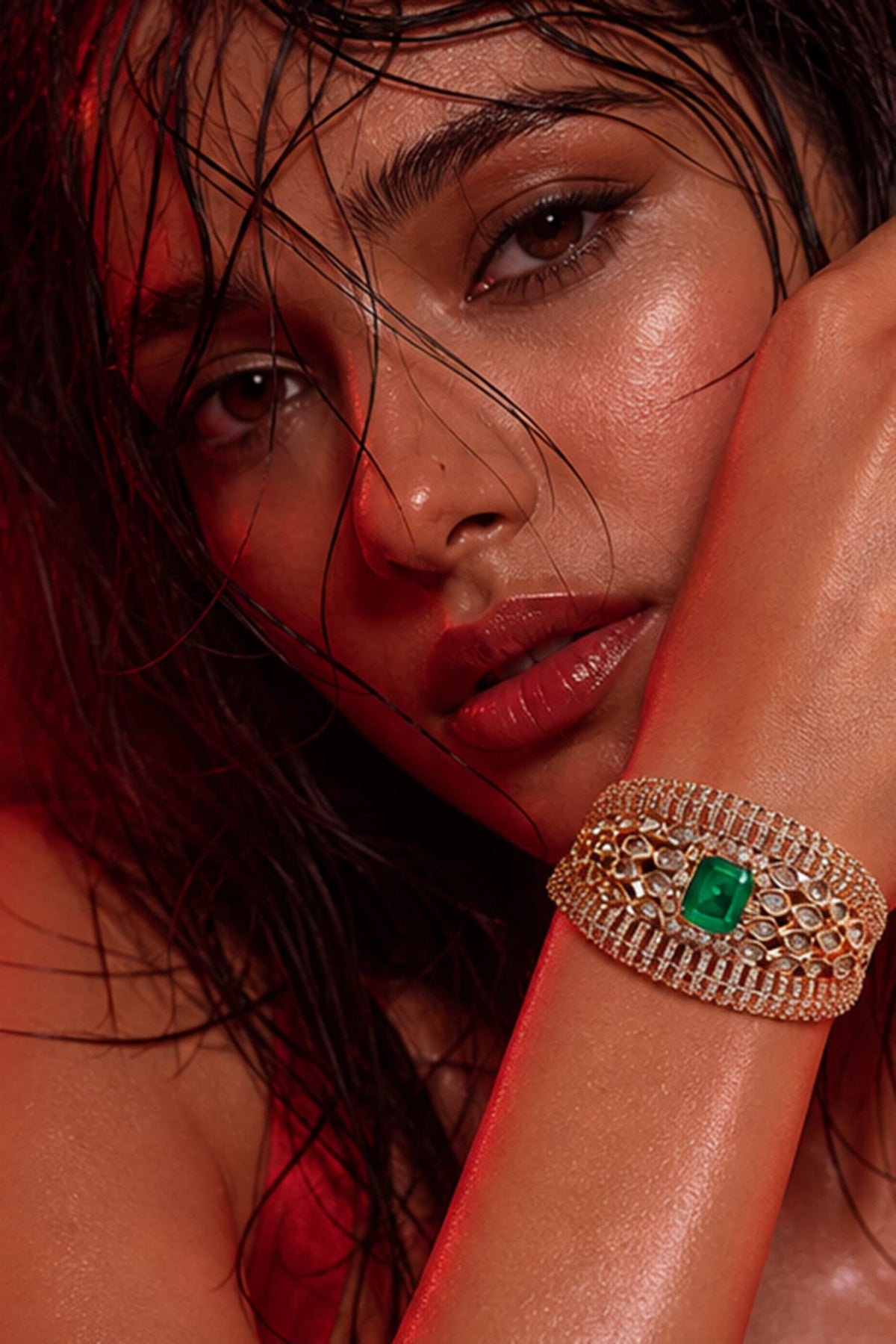 Micro Gold Finish Green Stone Bangle