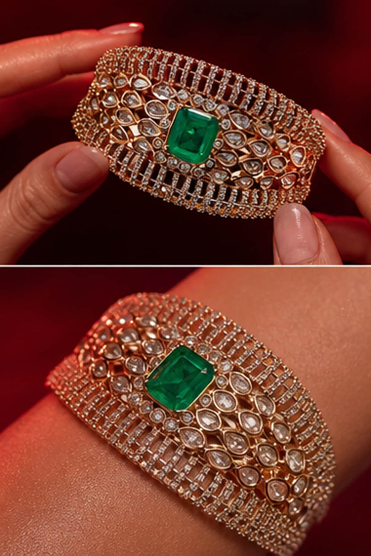Micro Gold Finish Green Stone Bangle